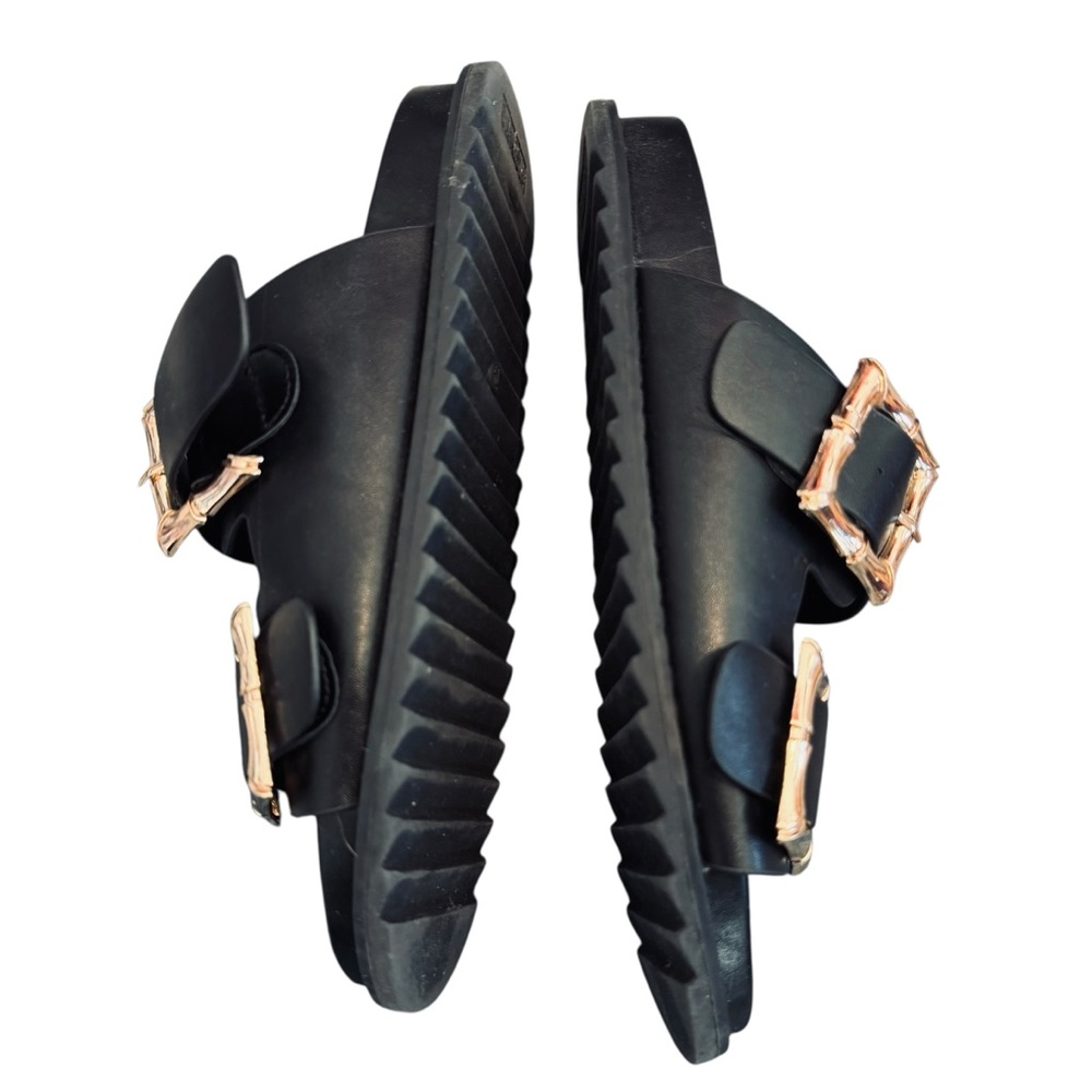Jason Wu Black & Gold Marzan Slide Sandals with Gold Buckles - Picture 4 of 15